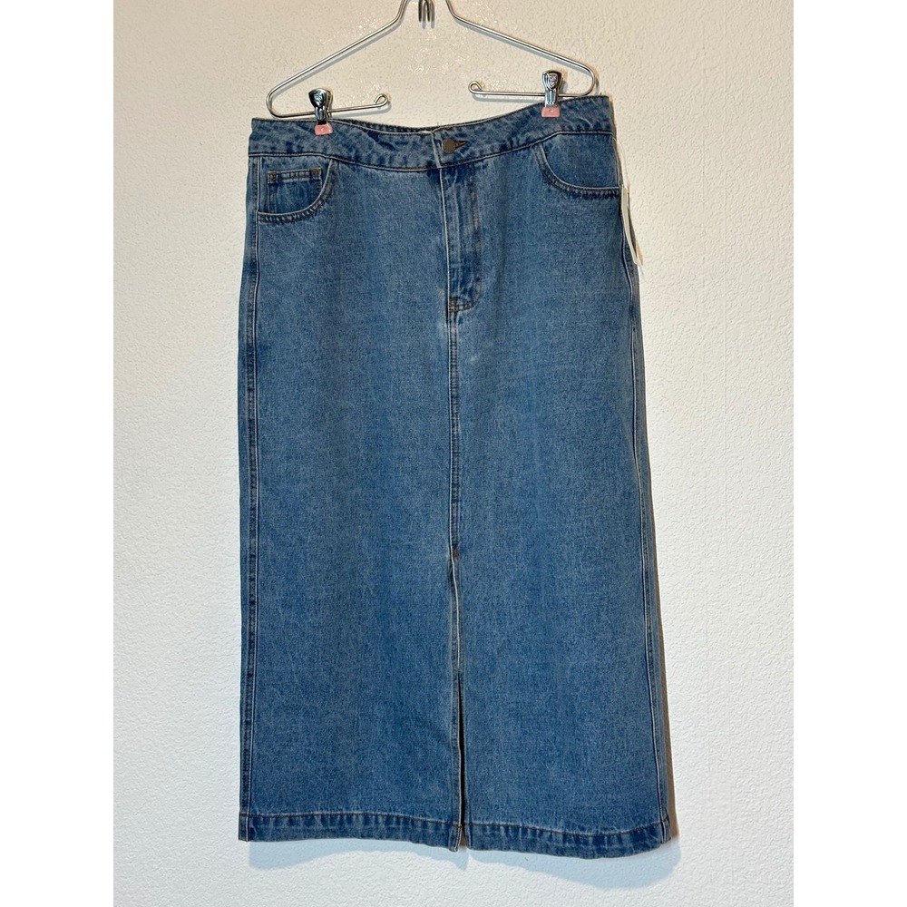 Velvet Heart Paulina Denim Midi Skirt Medium Wash Blue Cotton Size XL NEW 34X34
